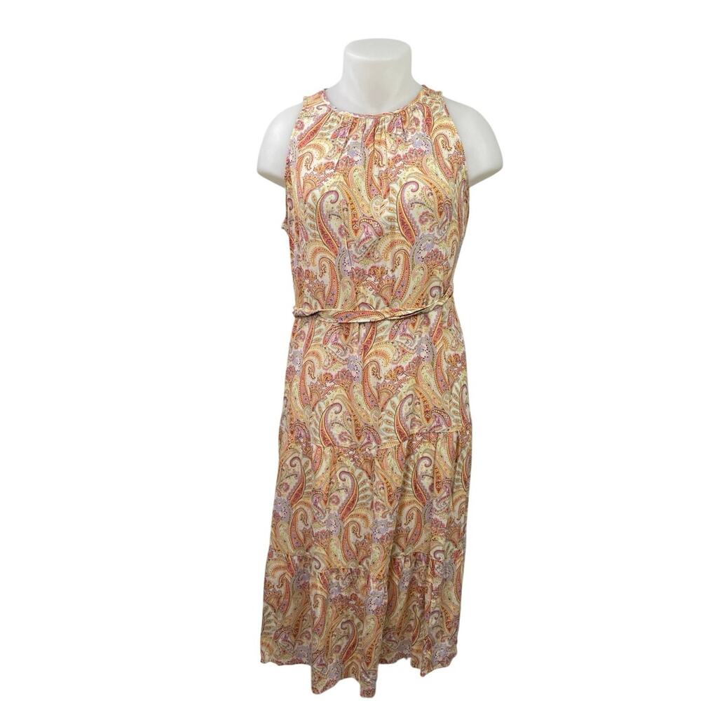MNG Mango Nora Women's Multicolor Paisley Midi Tiered Boho A-Line Dress Size 2XL